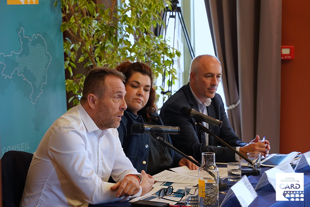 Bérengère Noguier et Olivier Gaillard, Vice-présidents du Conseil départemental lors de la conférence de presse du 27 mai 2024